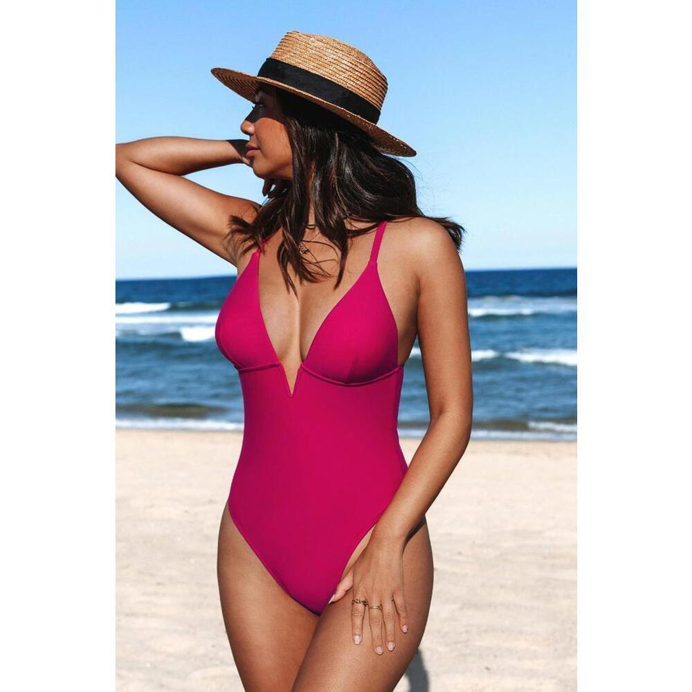 NWT Cupshe Tempest Deep V Wire Cross Back One Piece Swimsuit - Size Medium